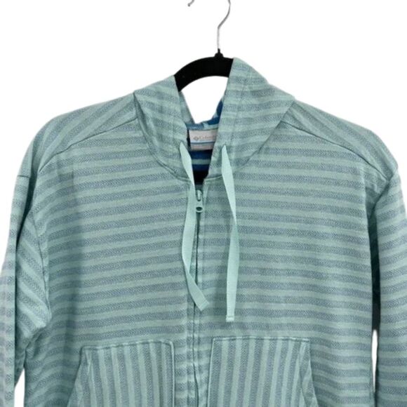 COLUMBIA Melody Spring Blue Striped Beach Hoodie Full Zip Jacket Size Medium - Picture 4 of 4